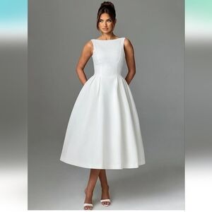 New Amazon Ivory satin boatneck tea dress sz 16
